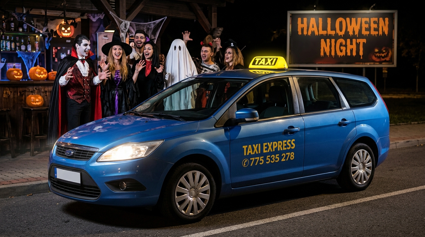 Taxi Express 775 535 278 – odvoz z halloweenské noci autem Ford Focus combi